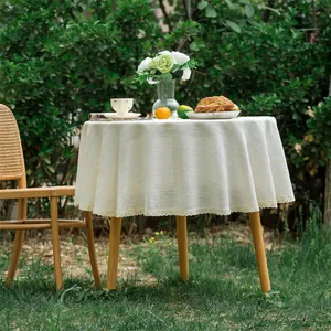 Noords Tafelkleed Rond Katoen Linnen Mix Met Kantrand Voor Eettafel Picknick Bruiloft Buiten Huis Decoratie