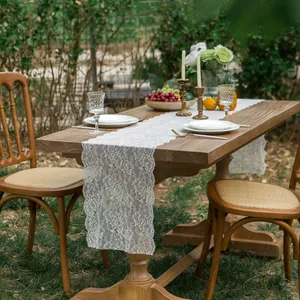 White Lace Table Runner French Vintage Hollow Floral Polyester Tablecloth For Wedding Party Garden Home Decoration
