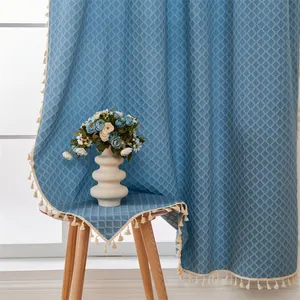 Moderner Minimalistischer Polyester Verdunkelungsvorhang 3D Jacquard Karo Geometrisches Muster Quastenkante Stange Haken Ösen Für Wohnzimmer Schlafzimmer