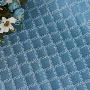 Blauer Jacquard Verdunkelungsvorhang mit 3D-Wellenmuster und Gitterstruktur