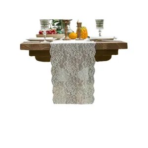White French floral lace table runner for wedding decoration on rectangular dining table