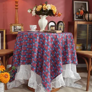 French Retro Slub Linen Tablecloth Tropical Botanical Floral Print Round Rectangular Table Cloth For Dining Home Picnic Camping Decor
