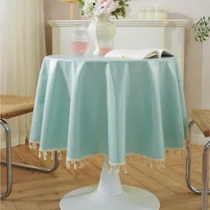 Minimalistische Runde Wasserdichte Polyester Tischdecke Mit Fransen Einfarbige Ölfeste Tischabdeckung Für Esszimmer Couchtisch Heimdekoration