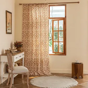European vintage geometric print curtain with tassels for living room decor