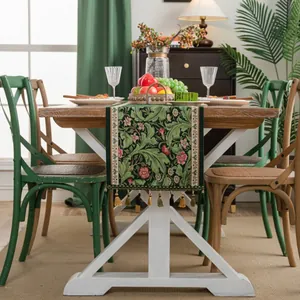 Amerikaanse Vintage Jacquard Tafelloper Met Kwastjes Morris Stijl Bloemen Citroen Paisleypatroon Voor Eetkamer Bruiloft Feest Thuis Decor