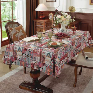 Luxe bohemien jacquard rechthoekig tafelkleed met kleurrijke geometrische patronen