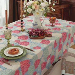 Jacquard Polyester Katoen Tafelkleed Amerikaanse Retro Pompoen Bloemenpatroon Met Kwastjes Voor Eetkamer Feest Kamperen Decoratie