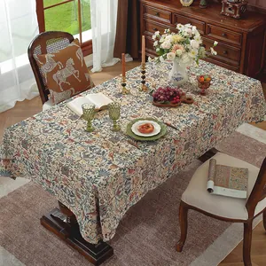 Rechthoekig jacquard tafelkleed met vintage bloemen- en vogelpatronen in William Morris-stijl