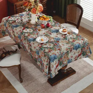 Detailopname van campingtafelkleed in etnische stijl met realistische grote chrysanten