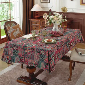 Böhmisch Ethnisch Polyester-Baumwolle Tischdecke Floral Geometrische Muster Quasten Tischdecke Für Esszimmer Camping Deko
