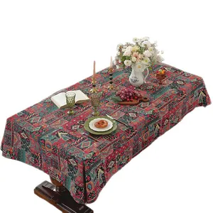 Rechteckige Tischdecke im Boho-Stil mit bunten ethnischen geometrischen Mustern aus Baumwolle