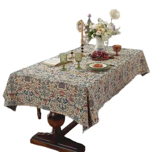 Europese vintage jacquard rechthoekig tafelkleed met bloemen- en vogelmotieven