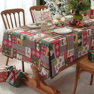 Jacquard Christmas Tablecloth Rectangular Round Linen Polyester Reindeer Santa Claus Pattern Xmas Party Home Decor Table Cover