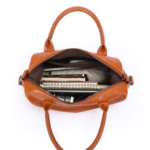 Braune Vintage Kunstleder-Handtasche mit großem Innenraum für den täglichen Bedarf