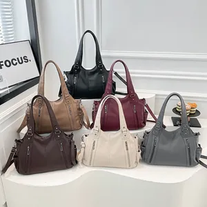 Minimalist large tote bag collection in six colors with high-quality pebbled leather