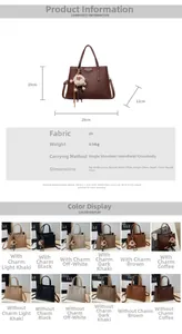 Detailed size specifications and multi-color options for textured leather crossbody bag