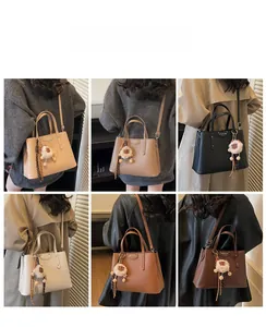 Multiple views of a textured lychee grain leather crossbody bag in six trendy colors