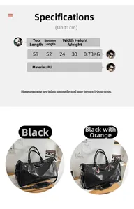 Size chart showing dimensions for large vintage PU leather travel bag and duffle