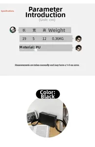 Detailed view of black PU box bag showing dimensions 19x5x12cm and silver metal clasp lock
