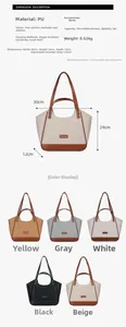 Vue détaillée de la texture du sac cabas en cuir PU et des cinq coloris proposés