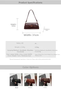 Specifiche dettagliate delle dimensioni per borsa a spalla vintage in pelle PU a baguette