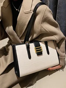 French Vintage Large Capacity Tote Bag For Women Crocodile Pattern PU Leather Shoulder Underarm Bag Fashion Work Handbag