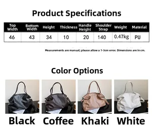 Tabla de tallas detallada y especificaciones de color para el bolso grande de cuero PU