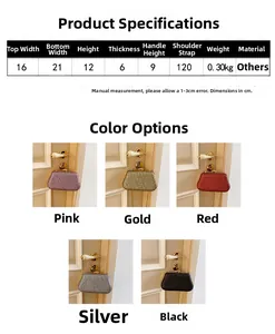 Size guide and dimensions for evening clutch with sparkly rhinestones in five colors