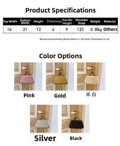 Detailed size chart for the rhinestone evening clutch showing dimensions and five color options