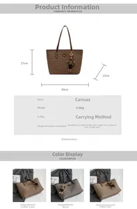 Detailed size chart for houndstooth tote bag featuring fabric and weight specifications