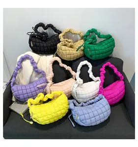 Quilted puffer hobo bags in multiple colors featuring stylish ruched shoulder straps