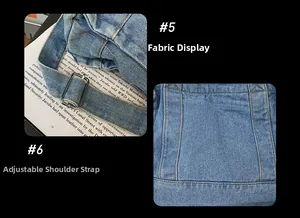 Close-up of washed denim fabric texture and adjustable silver metal strap buckle