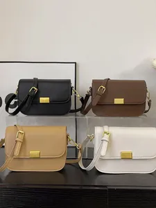 Minimalist square crossbody bags in four colors with matte PU leather and gold buckle