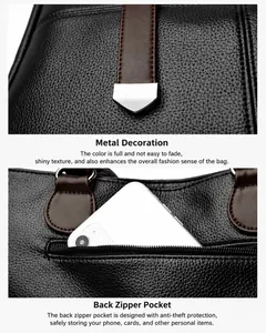Detail der schwarzen Handtasche aus Narbenleder mit Silberbeschlägen und Reißverschlussfach