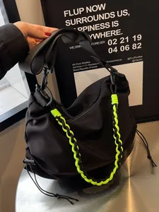 Women Casual Nylon Crossbody Bag Large Capacity Hobo Shoulder Bag With Braided Rope Street Fashion Tote Bag Handbag