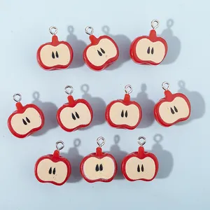 Set of 10 red 3D resin apple core charms for DIY jewelry and desktop accessories
