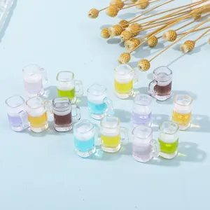 Miniature resin beer mugs with colorful liquid and foam for DIY craft decorations