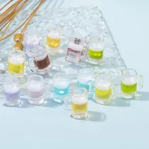Miniature colorful resin beverage cups with realistic foam for dollhouse decor and DIY crafts