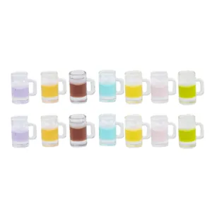 14-piece miniature beer cup models with colorful liquids and foam for DIY crafts