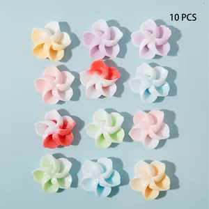 Macro view of colorful 5-petal resin flower beads for DIY hairpins and jewelry making