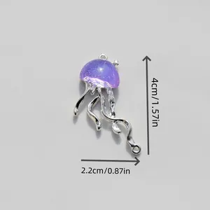 Silver alloy jellyfish pendant with purple resin and glitter for DIY jewelry making