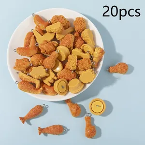 Set di 20 ciondoli realistici in resina a forma di pollo fritto per gioielli e artigianato