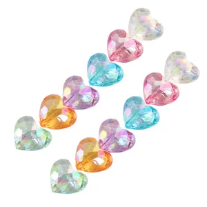 Perle a cuore sfaccettate in acrilico colorato con finitura AB per gioielli DIY