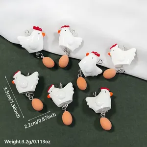 Cute hen and egg DIY charm pendant for earrings and necklaces in white and red finish