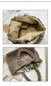 Vue détaillée de l'intérieur du sac cabas en peluche avec boucle magnétique
