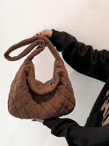Damen Große Kapazität Cord Gesteppte Umhängetasche Casual Retro Rautenmuster Hobo Tote Bag Für Den Täglichen Pendelverkehr Büro