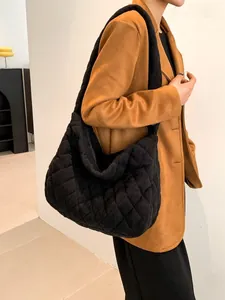 Schwarze gesteppte Shopper-Tasche mit Rautenmuster, lässige Schultertasche für Damen