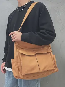 Borsa a Tracolla in Tela Workwear Giapponese Vintage Grande Capacità Multi Tasca Borsa a Spalla per Donna Studente Universitario Uso Quotidiano