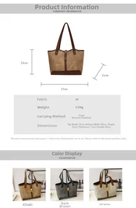 Detaillierte Größentabelle und Spezifikationen für Vintage-Tote-Bag aus PU-Leder