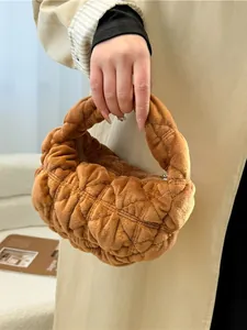 Dames Gewatteerd Fluweel Handtas Wolk Geplooide Mini Dumpling Tas Effen Kleur Zacht Pluche Okseltas Voor Dagelijks Daten Winkelen